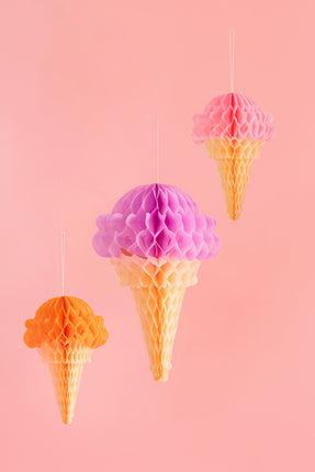 Eiscreme Waben Bunt 30cm 3Stk