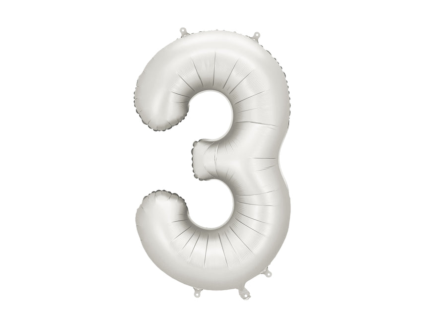 3 Jahre Figur Ballon Silber Satin Folie Leer 86cm