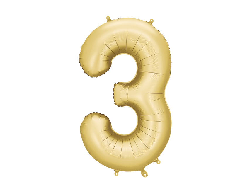3 Jahre Figur Ballon Gold Satin Folie Leer 86cm
