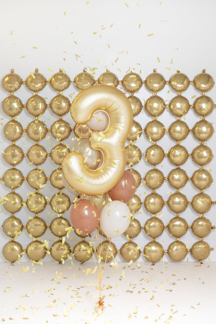 3 Jahre Figur Ballon Gold Satin Folie Leer 86cm