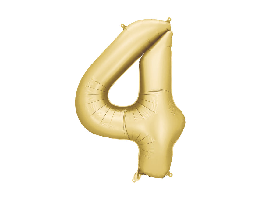 4 Jahre Figur Ballon Gold Satin Folie Leer 86cm