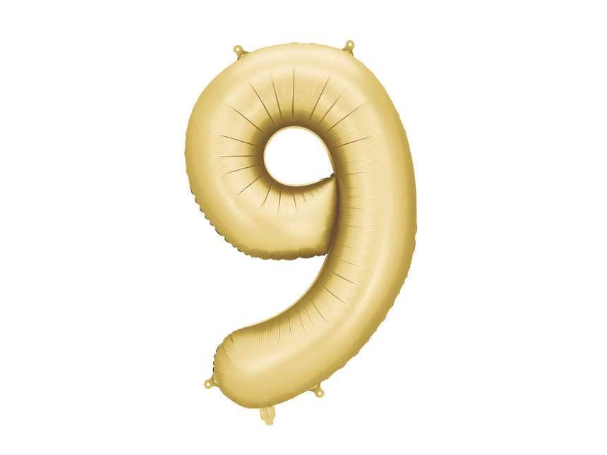 9 Jahre Figur Ballon Gold Satin Folie Leer 86cm