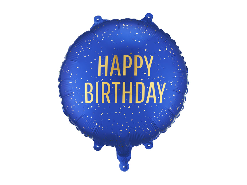 Folienballon rund Happy Birthday, 35x35 cm, navy blau