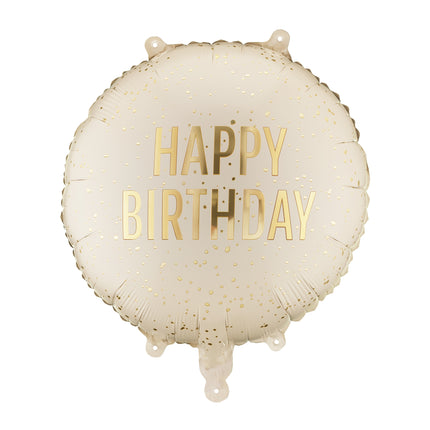 Folienballon rund Happy Birthday, 35x35 cm, cremefarben Leer