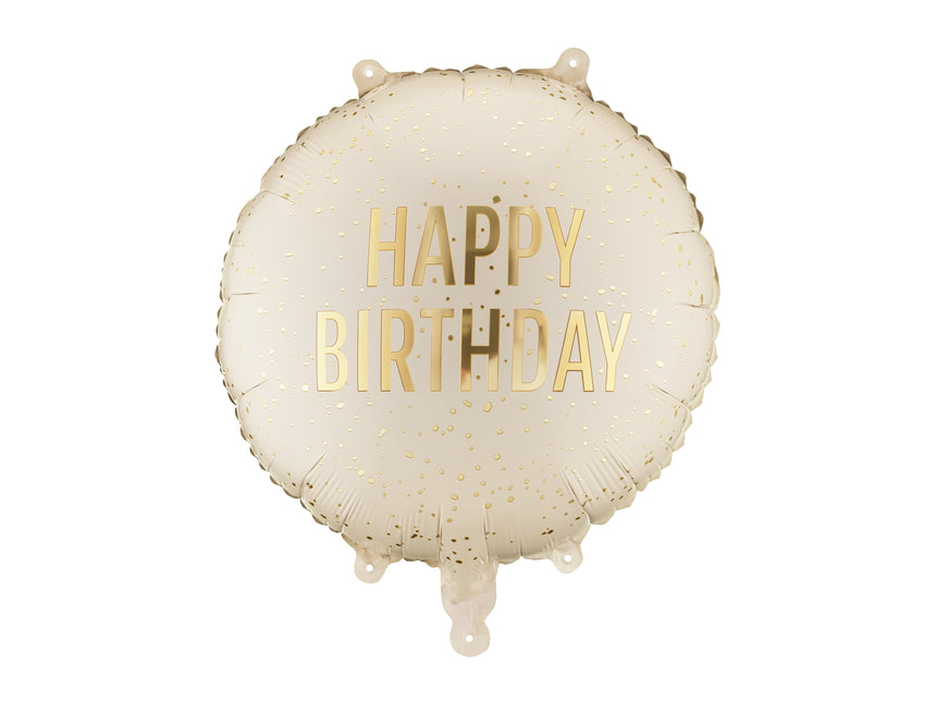 Folienballon rund Happy Birthday, 35x35 cm, cremefarben Leer