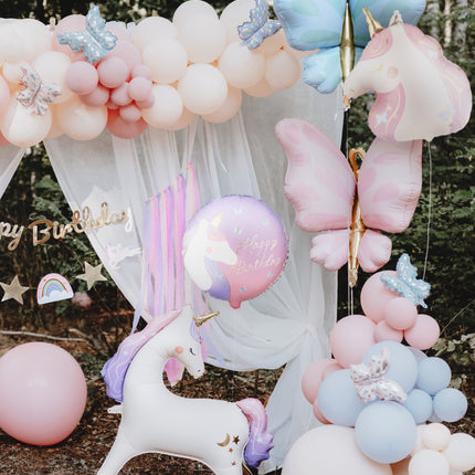 Folienballon rund Happy Birthday mit Einhorn, 35x35 cm, Mix