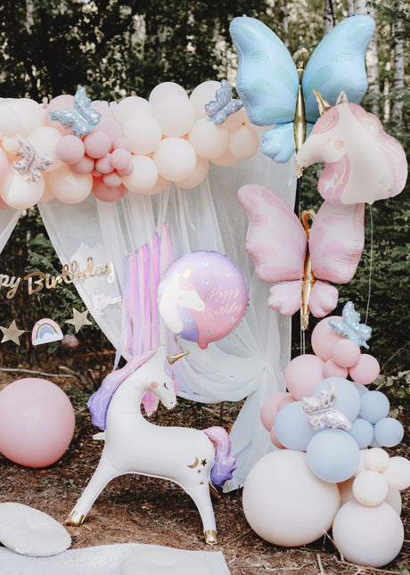 Folienballon rund Happy Birthday mit Einhorn, 35x35 cm, Mix