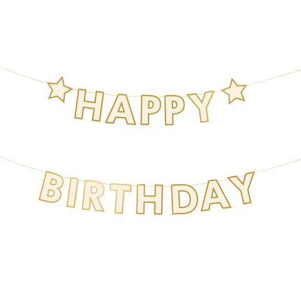 Happy Birthday Buchstabengirlande Weißgold 3m