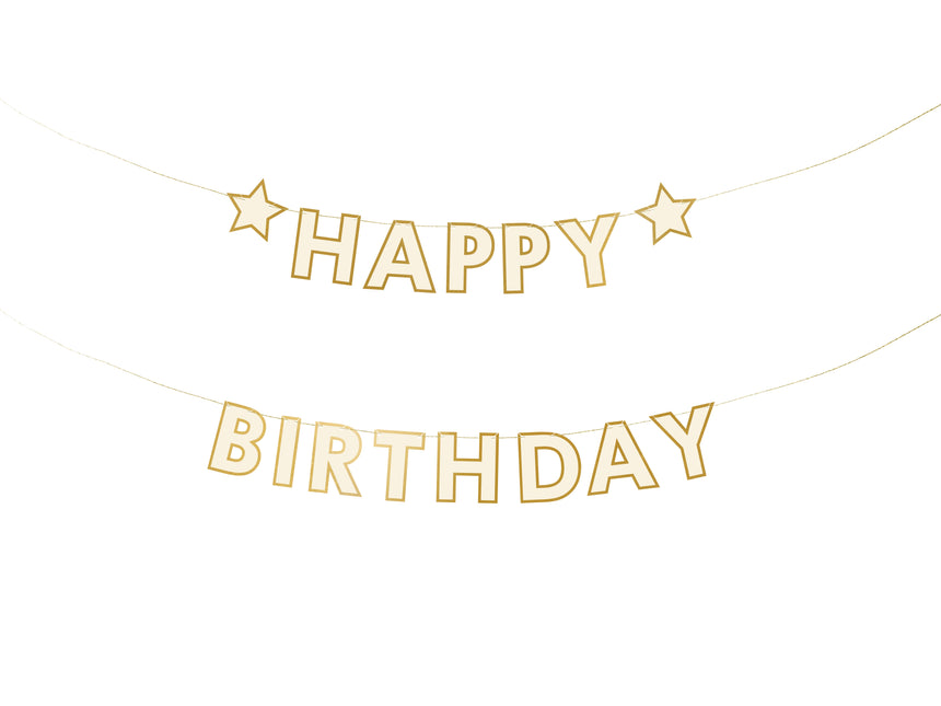 Happy Birthday Buchstabengirlande Weißgold 3m