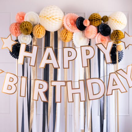Happy Birthday Buchstabengirlande Weißgold 3m