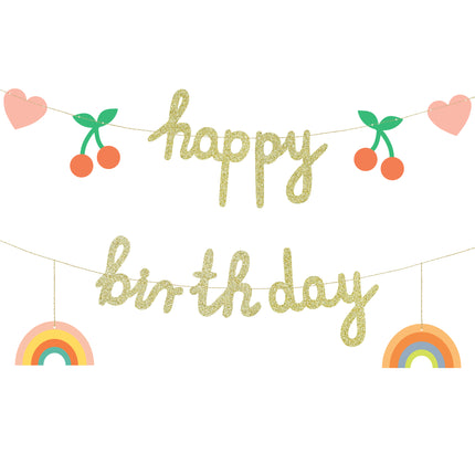 Happy Birthday Buchstabengirlande Gold mit Band 2m