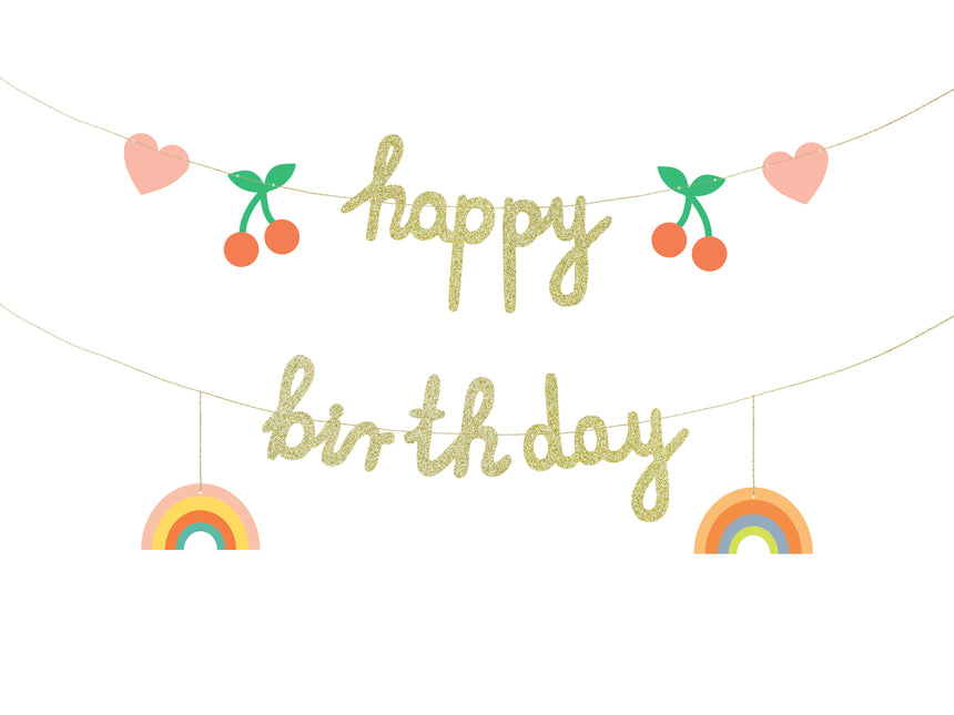 Happy Birthday Buchstabengirlande Gold mit Band 2m