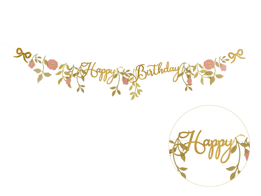 Happy Birthday Girlande Blumen 1,3m