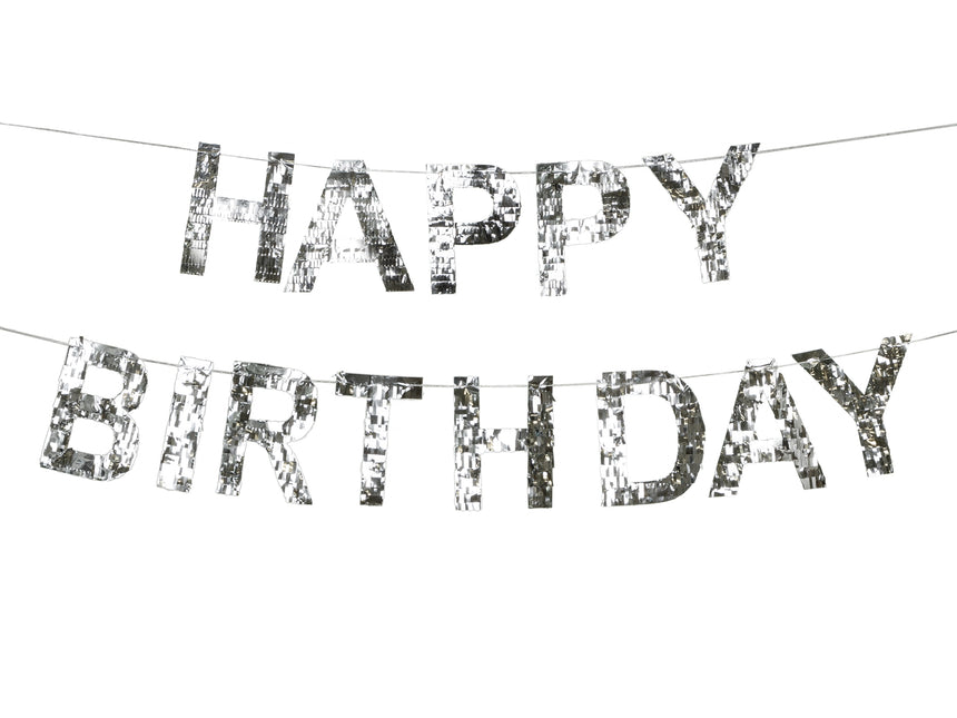 Happy Birthday Buchstabengirlande Silber 2,2m