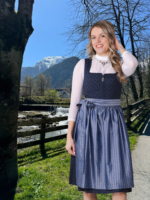 Dunkelblaues Dirndlkleid Oktoberfest Damen mit Taschen 2 Stück