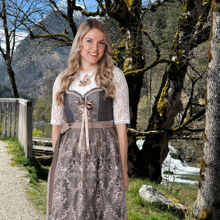Braunes Dirndlkleid Oktoberfest Frauen Blumen 2 Stück