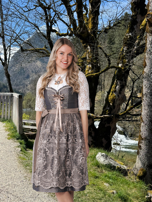Braunes Dirndlkleid Oktoberfest Frauen Blumen 2 Stück