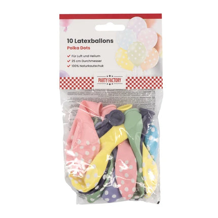 Farbige Luftballons mit Punkten, 25 cm, 10 Stück
