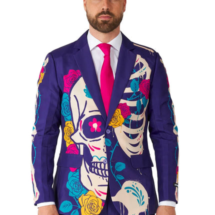 Sugar-Skull-Kostüm für Herren, lila, 3-teilig