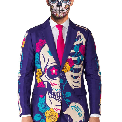 Sugar-Skull-Kostüm für Herren, lila, 3-teilig