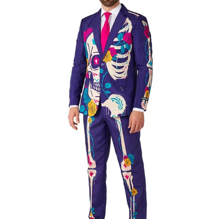 Sugar-Skull-Kostüm für Herren, lila, 3-teilig