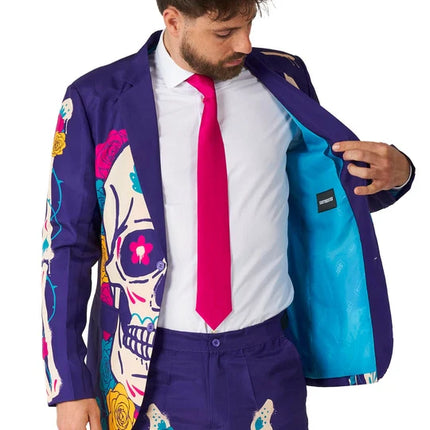Sugar-Skull-Kostüm für Herren, lila, 3-teilig