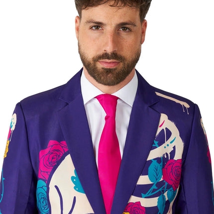 Sugar-Skull-Kostüm für Herren, lila, 3-teilig