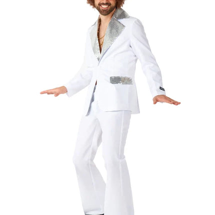 Disco-Kostüm für Herren, weiß, 2-teilig