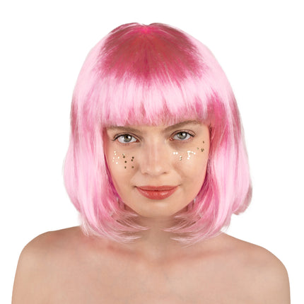 Rosa Perücke Bob mit Pony