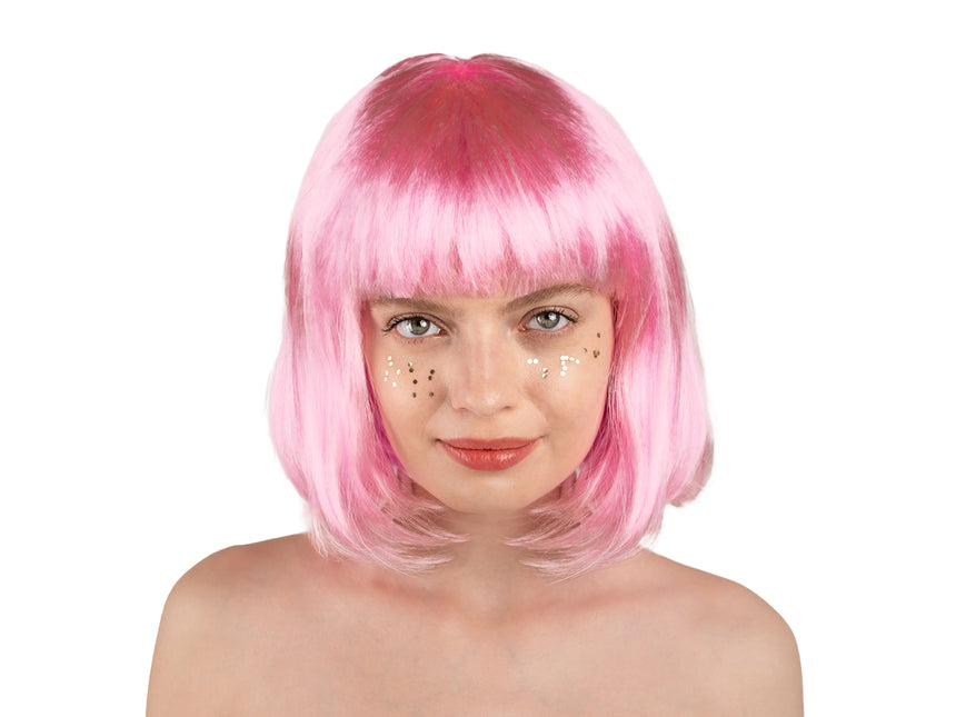 Rosa Perücke Bob mit Pony