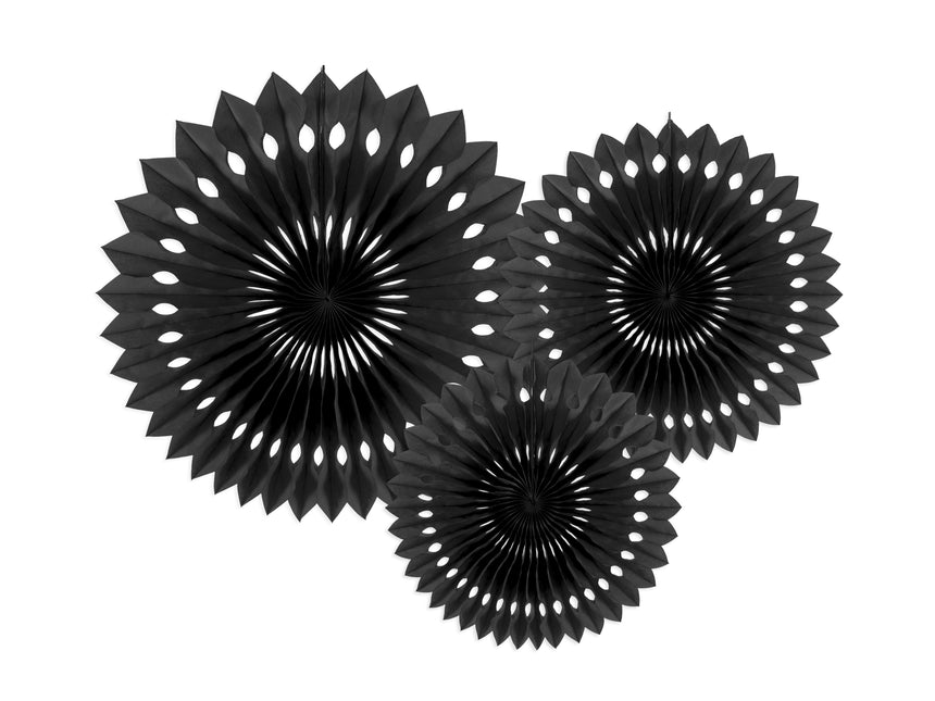 Schwarze Papierfächer 20cm 3Stück