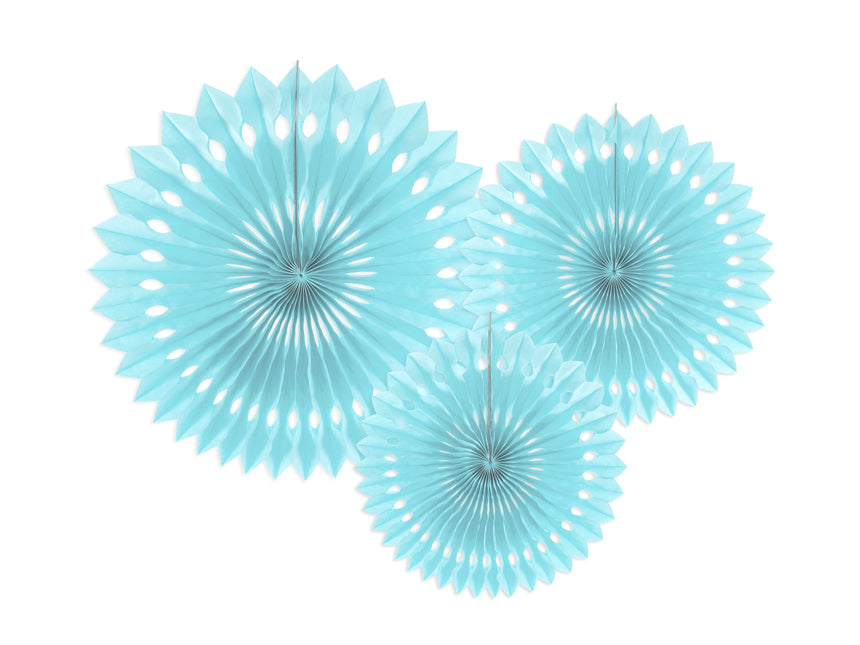 Hellblaue Papierfächer 20cm 3tlg
