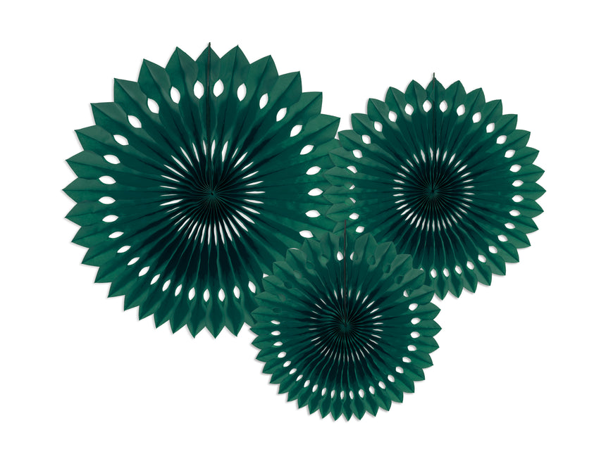 Grüne Papierfächer 20cm 3Stück