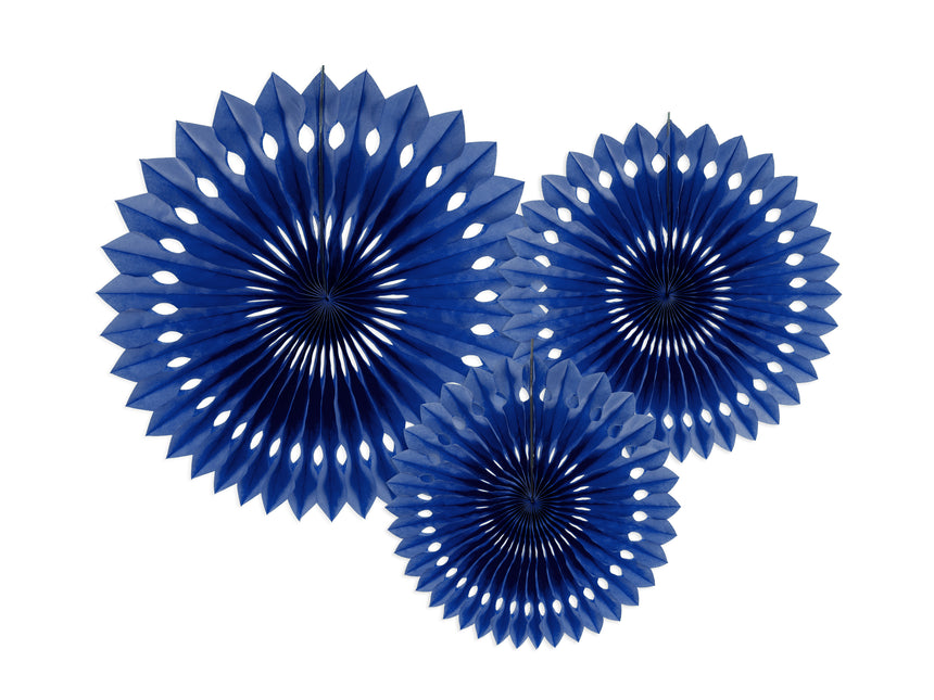 Dunkelblaue Papierfächer 20cm 3tlg