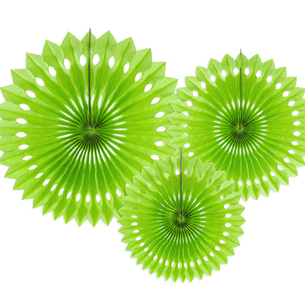 Hellgrüne Papierfächer 20cm 3tlg