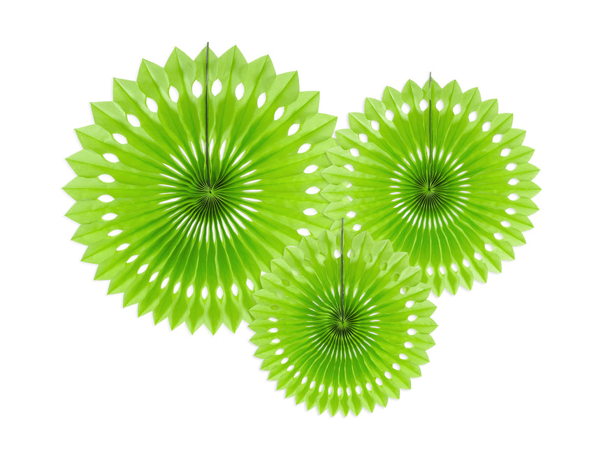 Hellgrüne Papierfächer 20cm 3tlg