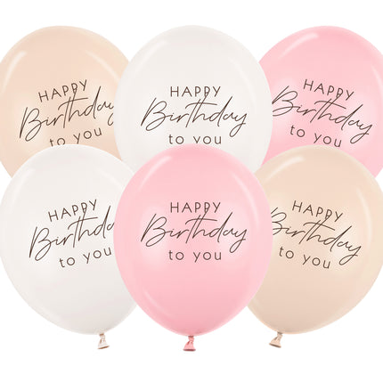 Happy Birthday Ballons Rosa Weiß Creme 30cm 50Stk