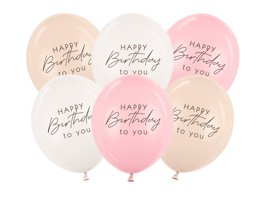 Happy Birthday Ballons Rosa Weiß Creme 30cm 50Stk