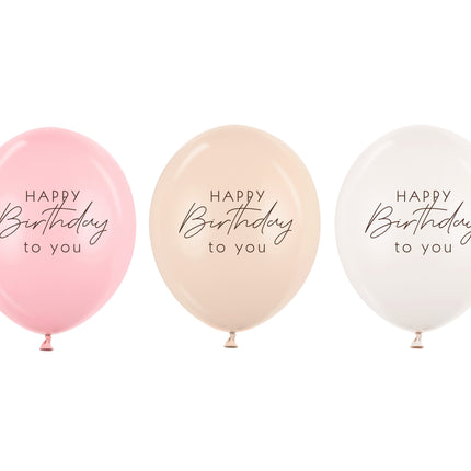 Happy Birthday Ballons Rosa Weiß Creme 30cm 50Stk