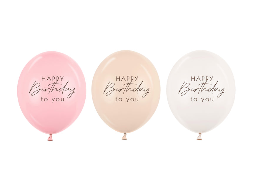 Happy Birthday Ballons Rosa Weiß Creme 30cm 50Stk