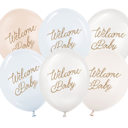 Hallo Baby Ballons Blau Weiß 30cm 50Stk