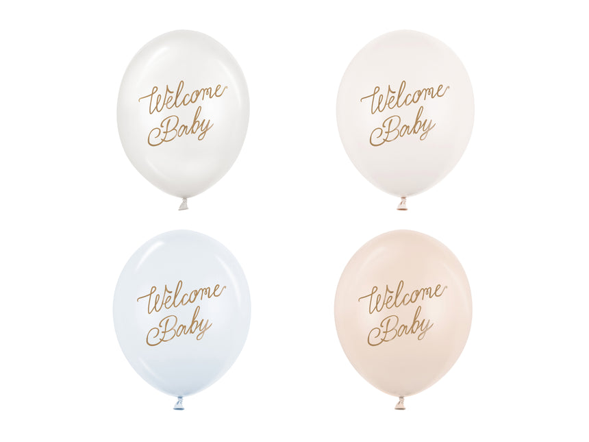 Hallo Baby Ballons Blau Weiß 30cm 50Stk