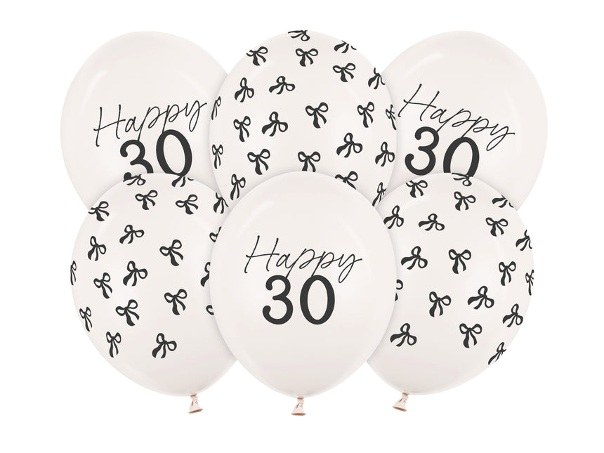 30 Jahre Ballons Schwarz Weiß Schleife 30cm 6Stück