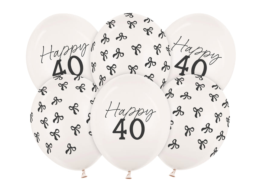 40 Jahre Ballons Schwarz Weiß Schleife 30cm 6Stück