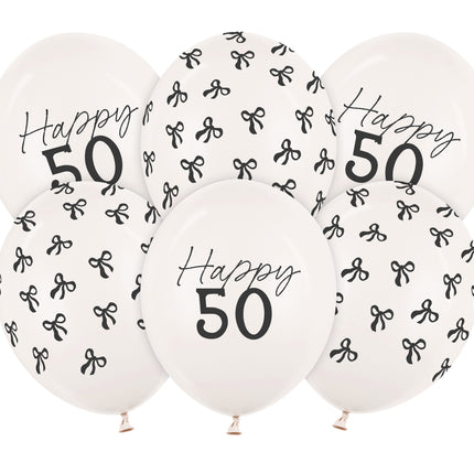 50 Jahre Ballons Schwarz Weiß Schleife 30cm 6Stück