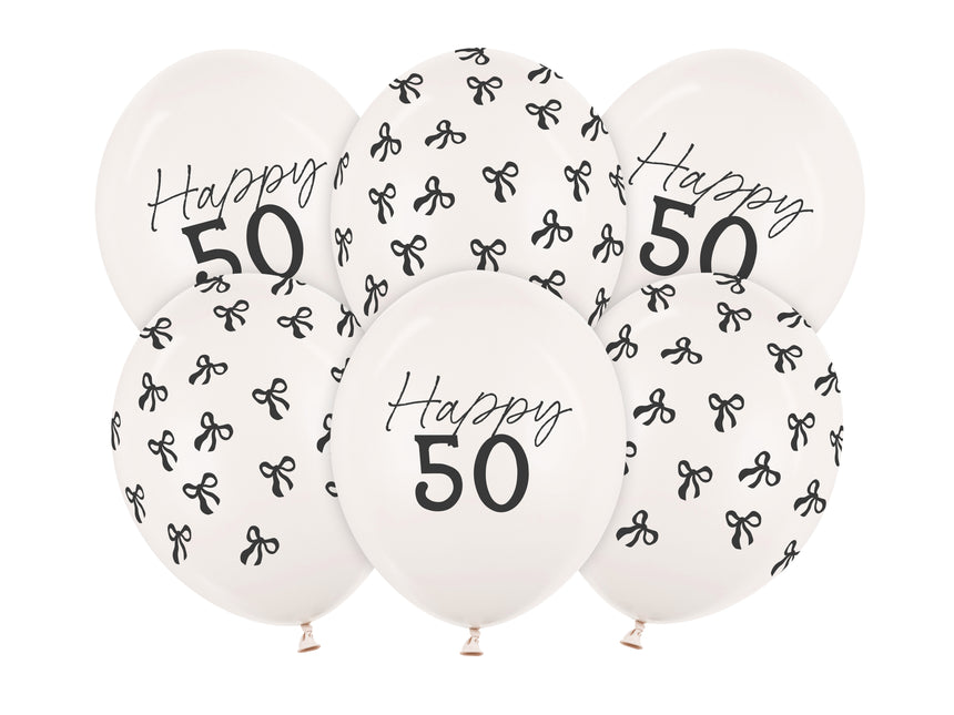 50 Jahre Ballons Schwarz Weiß Schleife 30cm 6Stück