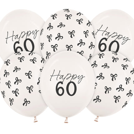 60 Jahre Ballons Schwarz Weiß Schleife 30cm 6Stk