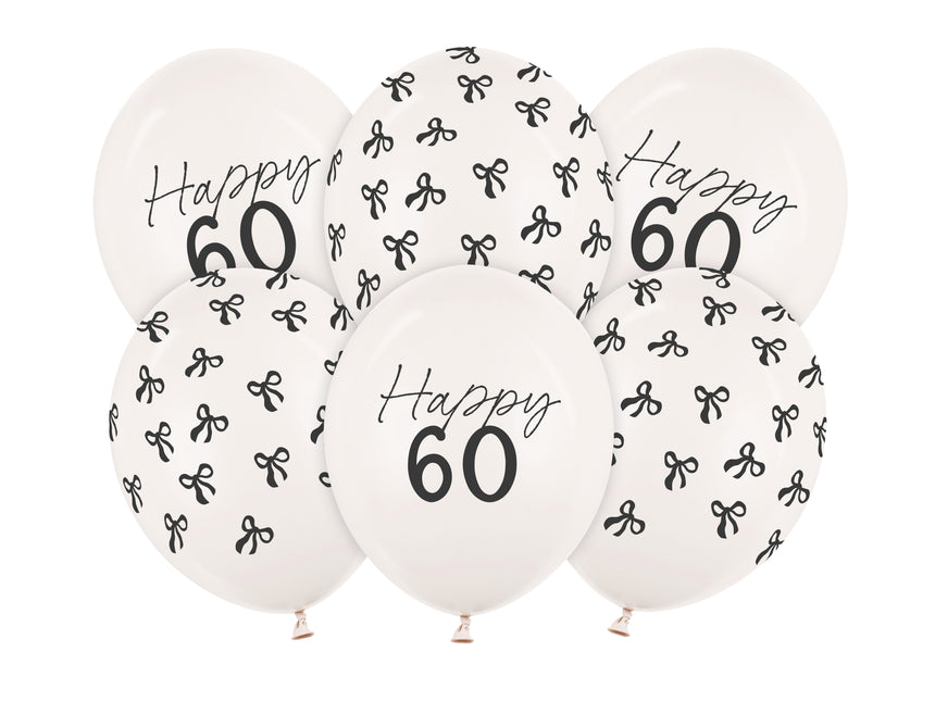 60 Jahre Ballons Schwarz Weiß Schleife 30cm 6Stk