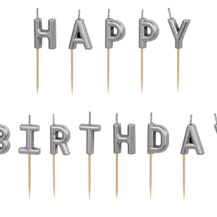 Happy Birthday Kerzen Silber 7cm