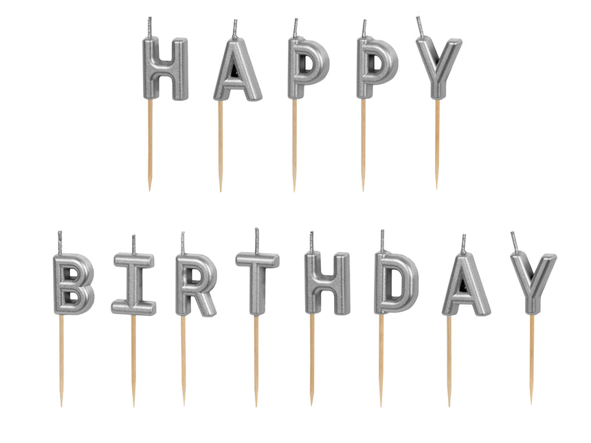 Happy Birthday Kerzen Silber 7cm